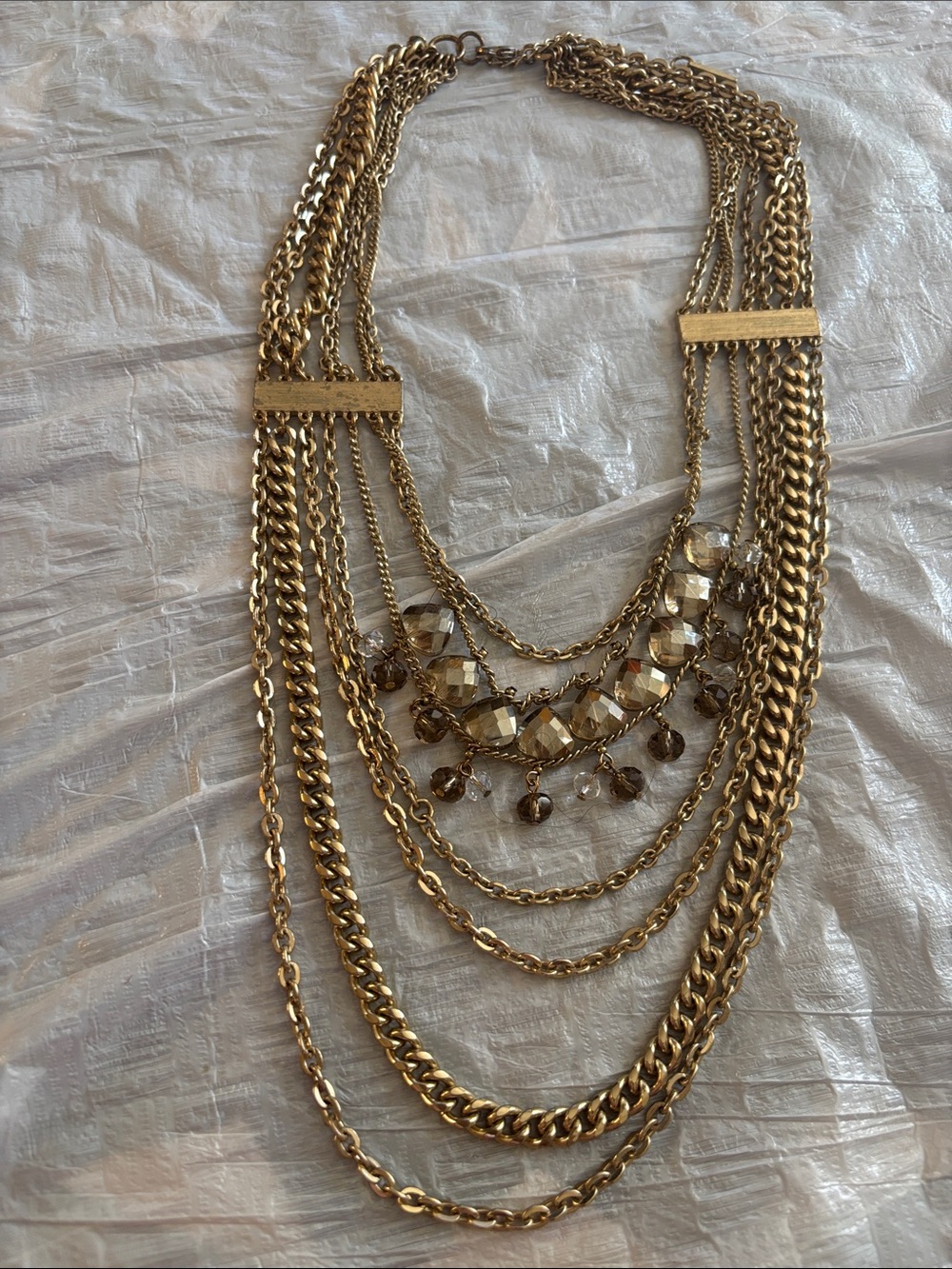 Layered Gold Multi-Chain Necklace with Faceted Beads - Women Jewelry